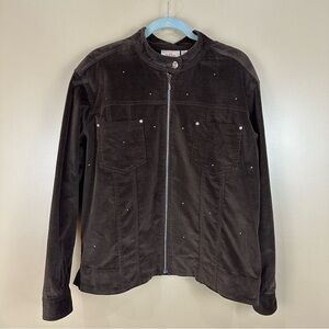 Quacker Factory Brown Corduroy Rhinestone Embellished Jacket Large Fall Winter